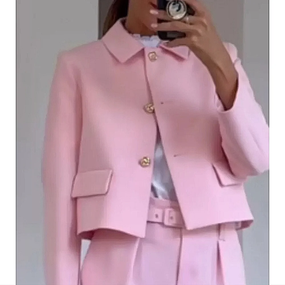Zara Wide Leg Belted Pants Pink Size S